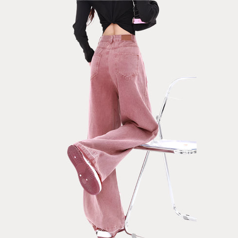 Women's Red Star Printed High-waisted Wide Leg Jeans